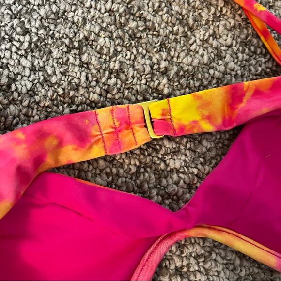 Lovers and Friends Kolbie Underwire Tie Dye Bikini Top Sunset Pink Yellow Large - Picture 6 of 6
